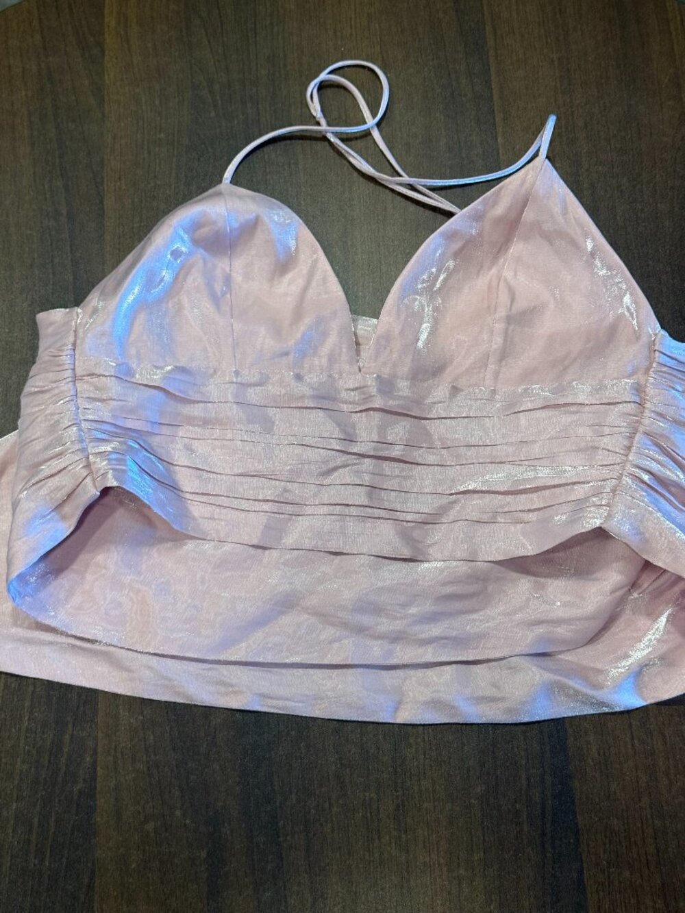 NBD XS Pink Metallic Halter Wrap Crop Top Open Back Y2K Party Top